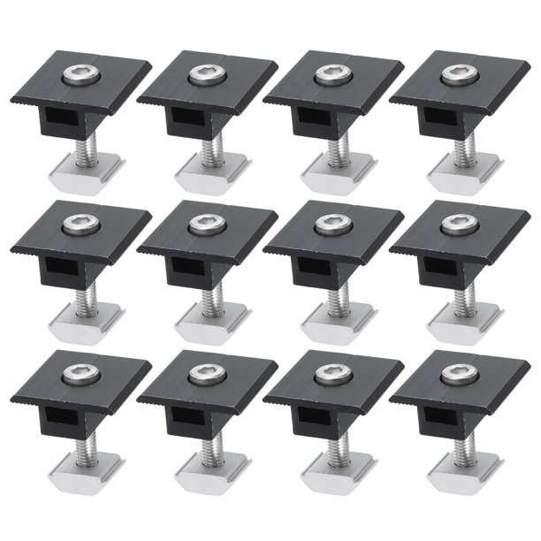 Uxcell 12Pcs Abrazadera Media para Panel Solar, Abrazaderas Centrales de Panel Solar de Aluminio de 30mm, Sistema de Montaje de Riel Solar PV, Negro