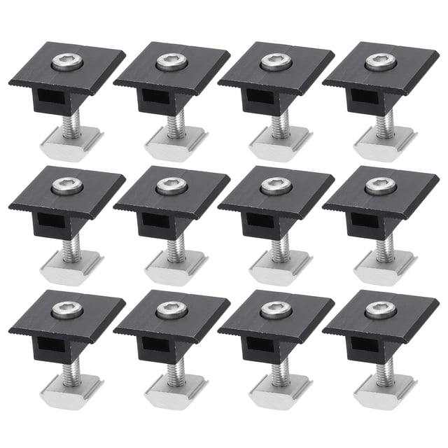 Uxcell 12Pcs Abrazadera Media para Panel Solar, Abrazaderas Centrales de Panel Solar de Aluminio de 30mm, Sistema de Montaje de Riel Solar PV, Negro