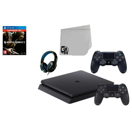 Sony 2215B PlayStation 4 Slim 1TB Gaming Console Black 2 Controller Included with Mortal Kombat X Game BOLT AXTION Bundle Lke New