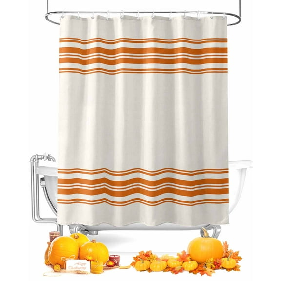 Farmhouse Orange Shower Curtain Set ，Waterproof Fabric Shower Curtains Stripe Shower Curtains for Bathroom,Bathroom Decor 60"x72"