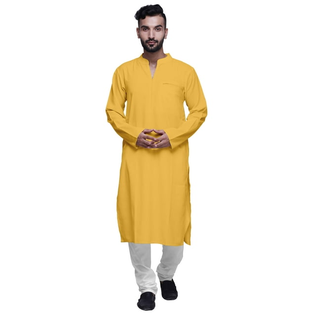 Atasi Kurta à Manches Longues pour Hommes en Coton Satin Col Mandarin Chemise Décontractée