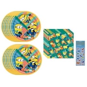 Despicable Me Birthday Party Supplies Bundle Pack includes 16 Lunch Paper Plates 9", 16 Lunch Paper Napkins 2-Ply 6.5", 1 Dinosaur Sticker Sheet