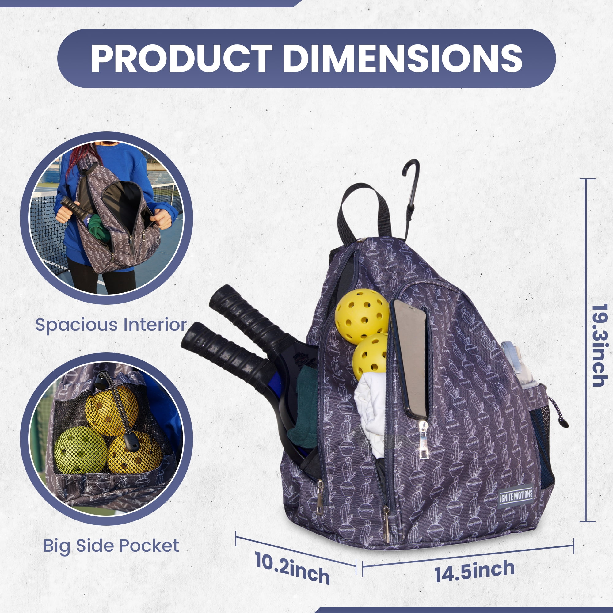 Pickleball Bag for Men & Women Pickleball Backpack - Adjustable Sling Bag/Crossbody with Fence Hook