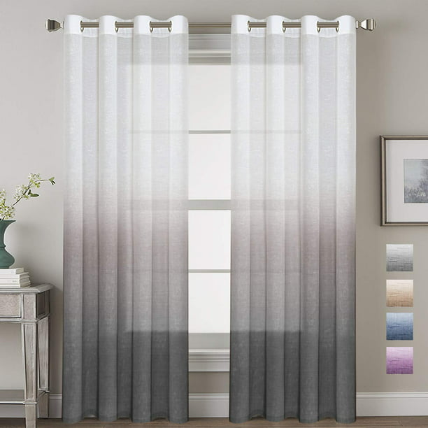 Grey Curtains Natural Linen Mixed Semi, Off White Sheer Curtains 96 Inches Long