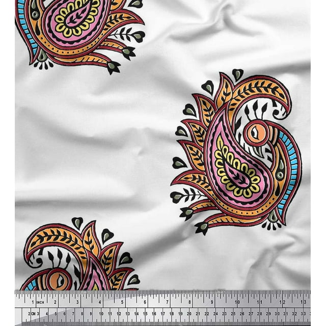 Soimoi Poly Georgette Fabric Peacock Block Printed Craft Fabric by The Yard 42 Inch Wide
