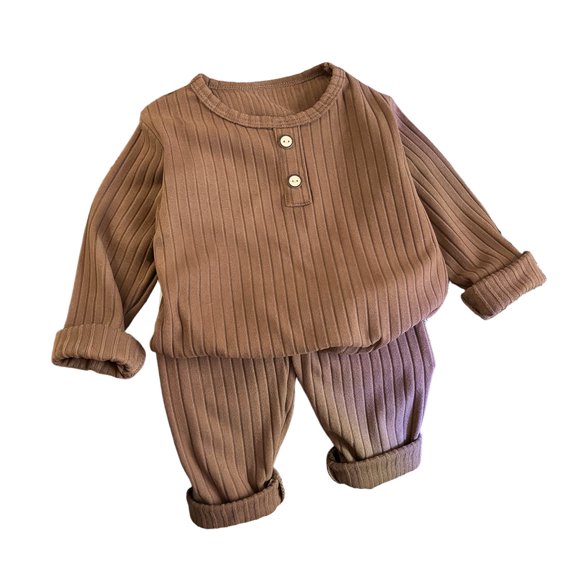 Ulanda Snug-fit 2-Piece Toddler Pajamas 100% Organic Cotton Long Sleeve for Boys (Coffee, 5-6 Years)