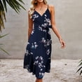 thumbnail image 5 of Lilgiuy Women'sV-Neck Sleeveless Printed Print Mid Claf Dresses +Belt Navy,12 Fall Dresses for 2022 Spring Winter, 5 of 5
