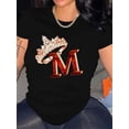 thumbnail image 1 of M Letter & Crown Graphic Print T-shirt, Short Sleeve Crew Neck Casual Top For Summer & Spring, Women's Clothing, 1 of 7