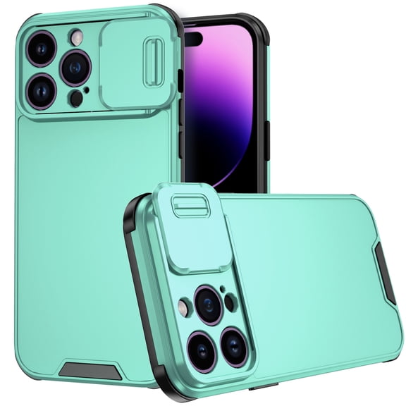 iPhone 14 Pro Max Case with Camera Cover,Slim Fit Thin Hybrid Protective Shockproof Cover with Slide Camera Cover, Wireless Charging Case Apple iPhone 14 Pro Max, Mint