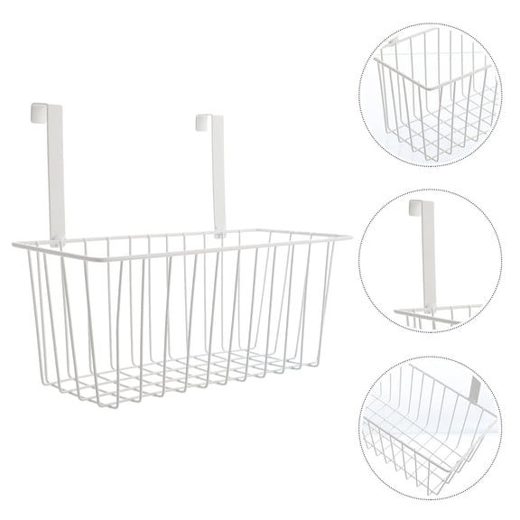 MLINS White Iron Wall Mounted Storage Basket with Hooks for Easy Hanging and Space Saving for Kitchen Bathroom Bedroom  Size: S
