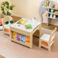 thumbnail image 5 of Gymax 4 in 1 Kids Table & Chair Set w/Reversible Graffiti & Building Blocks Tabletop White & Natural, 5 of 10