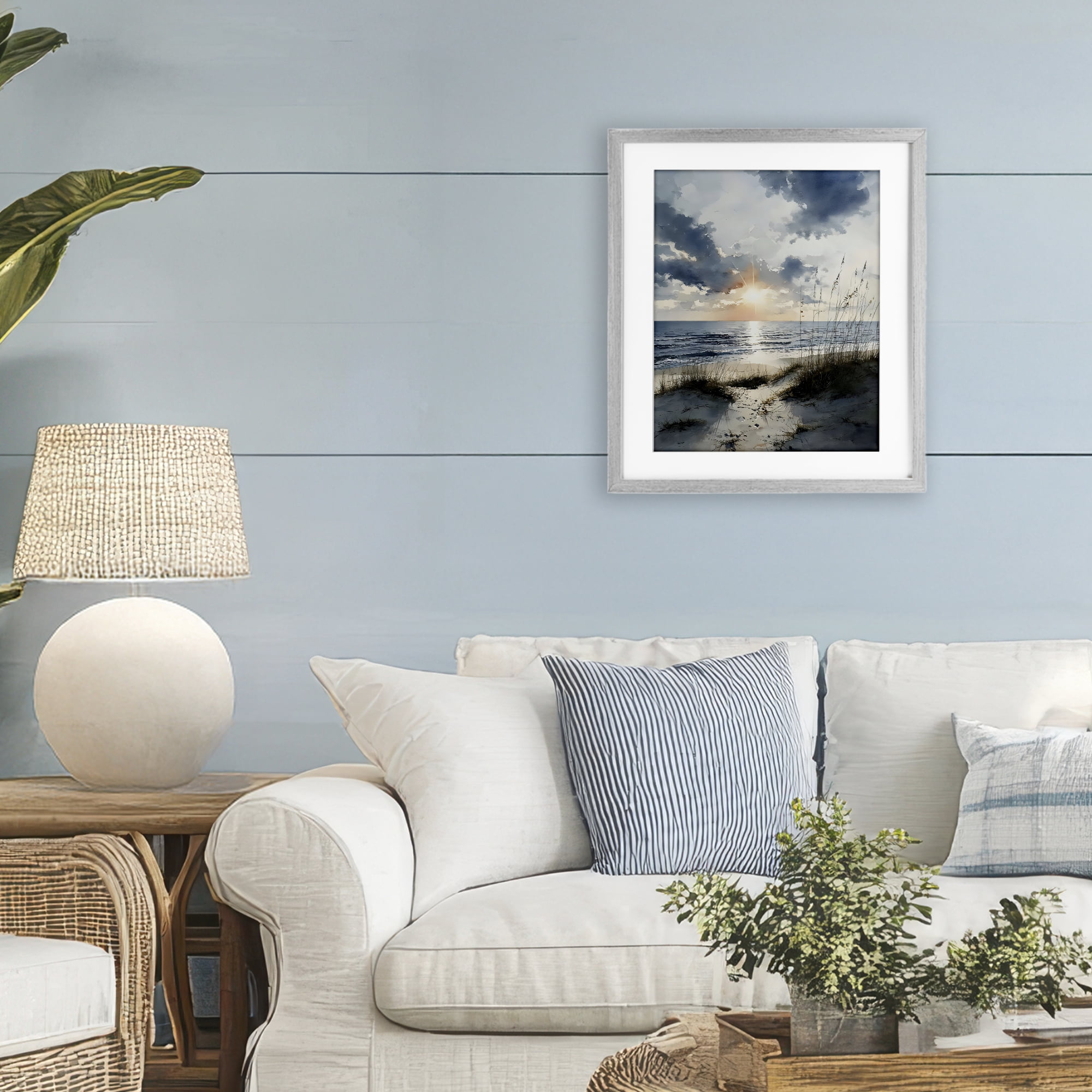 Stupell Industries Ocean Sunrise over Sandy Dunes Gray Framed Print Under Glass, design by Franklyn Gregory