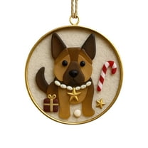 HomeDM Cute Dog Christmas Ornament 2D Acrylic Hanging Dog Pendant Home Decor Dog Lover Gift Round Christmas Dog Ornaments for Xmas Tree Holiday Wedding Party