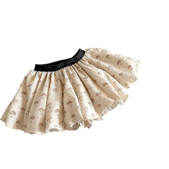 IFNWSV Girls Floral Print Elastic Waist A Line Swing Skirt Summer Casual Pull On Half Length Skirts for Little Girls Beige 5-6 Years