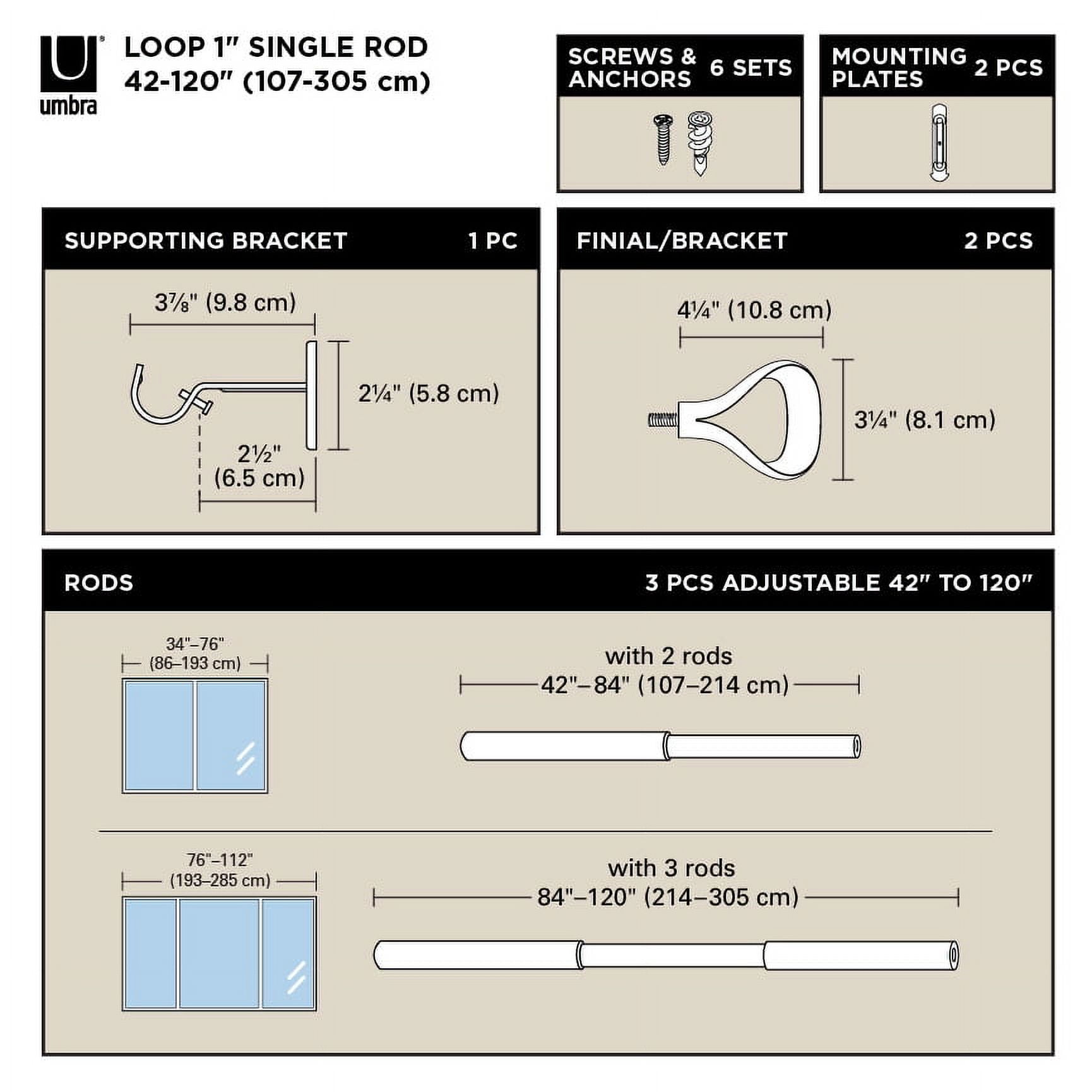 Umbra Loop 1" (2.5 cm) Curtain Rod, 42-120" (107-305 cm)