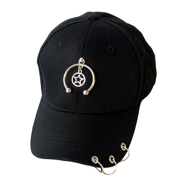kurtrusly Cotton Hip Hop Style Baseball Cap With Ring Baseball Decor Hat Wide Application Match Style Semi-ring Black 1Set