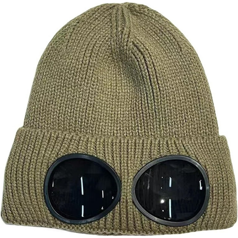 Beanie with Sunglasses Built in, Knitted Goggle Beanie Hat, Unisex