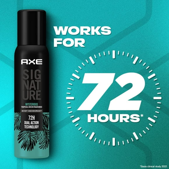 Axe Signature Mysterious Body Deodorant Spray For Men Pack Of 2X 154ml - 5.2 Fl.oz. | Long Lasting No Gas - 72Hr Dual Action Technology | Tropical Green Fragrance For Boys