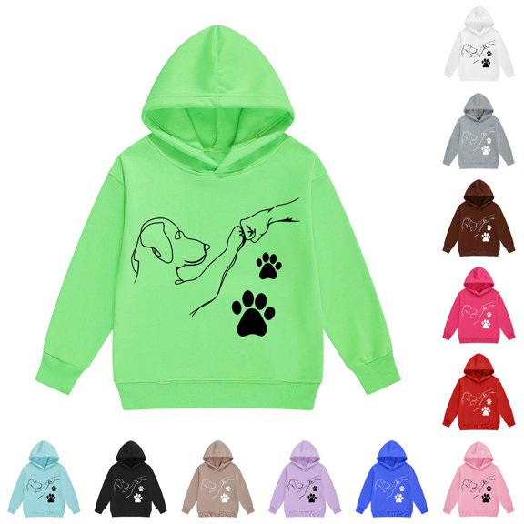Oiyii Tween Girl's Dog Paw Hand Line Hoodie Long Sleeve Hooded Sweatshirt Casual Soft Pullover Top,Light Green