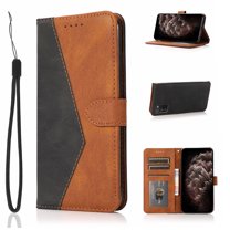 Feishell Slim Wallet Phone Case for Samsung Galaxy A03s (6.5 inch),Splicing PU Leather Shockproof Protection Magnetic Clasp Folio Credit Card Slots Flip Kickstand Phone Case,Brown