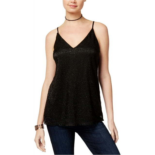 Be Bop Shine Cami Tank Top para Mujer, Negro, X-Large