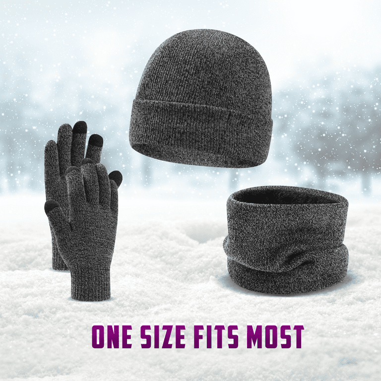 Winter Beanie, Scarf & Gloves Set For Women - Fleece Lined, Touchscreen Gloves, One Size Gray
