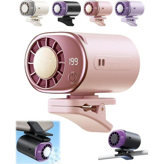2026 Car Clip on Air Conditioner Fan with LED Display, Portable Mini Cooling System for Auto Vehicle, USB Rechargeable Battery Powered Gadget,16℃ Semi-Cooling Wide Clamp(Pink)