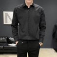 thumbnail image 2 of Men Casual Shirt Men's Striped Print Single-breasted Dress Shirt with Turn-down Collar Long Sleeves Business Style Striped Print Shirt, 2 of 5