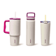 thumbnail image 1 of Carote, juego de 3 botellas y vasos térmicos de acero inoxidable aptos para portavasos, con asas y pajita, 1 litro y 700 ml, rosa., 1 of 8