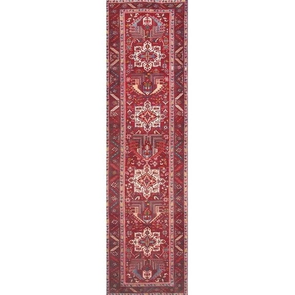 Pasargad Home Antique Azerbaijan Red Lamb's Wool Area Rug  3' 6" X 12' 7"