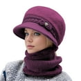 thumbnail image 2 of Charmgo Trucker Hat Clearance, Women's Knitted Warm Basin Hat Padded Cotton Hat Plush Hat + Scarf Two Piece Set Bucket Hat Baseball Cap, Sun Hats for Women Purple, 2 of 5