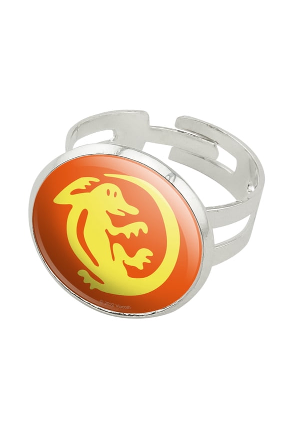 Hidden Temple Orange Iguanas Silver Plated Adjustable Novelty Ring