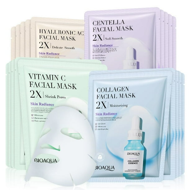 Mascarilla Facial BIOAQUA Centella con colágeno y vitamina C, mascarillas refrescantes con ácido hialurónico, productos para el cuidado de la piel, 20 unidades20 pieces centella He Qiyong unisex