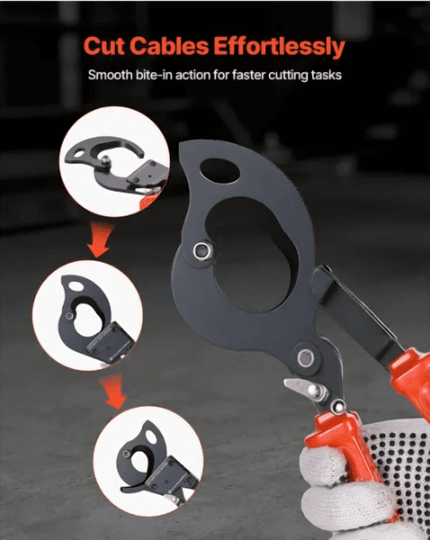 Ratcheting Cable Cutter Spring Steel Blades PVC-Coated 1000V Insulated Handles Quick-Release Button Heavy Duty Wire Cutter for Copper & Aluminum Cables Up