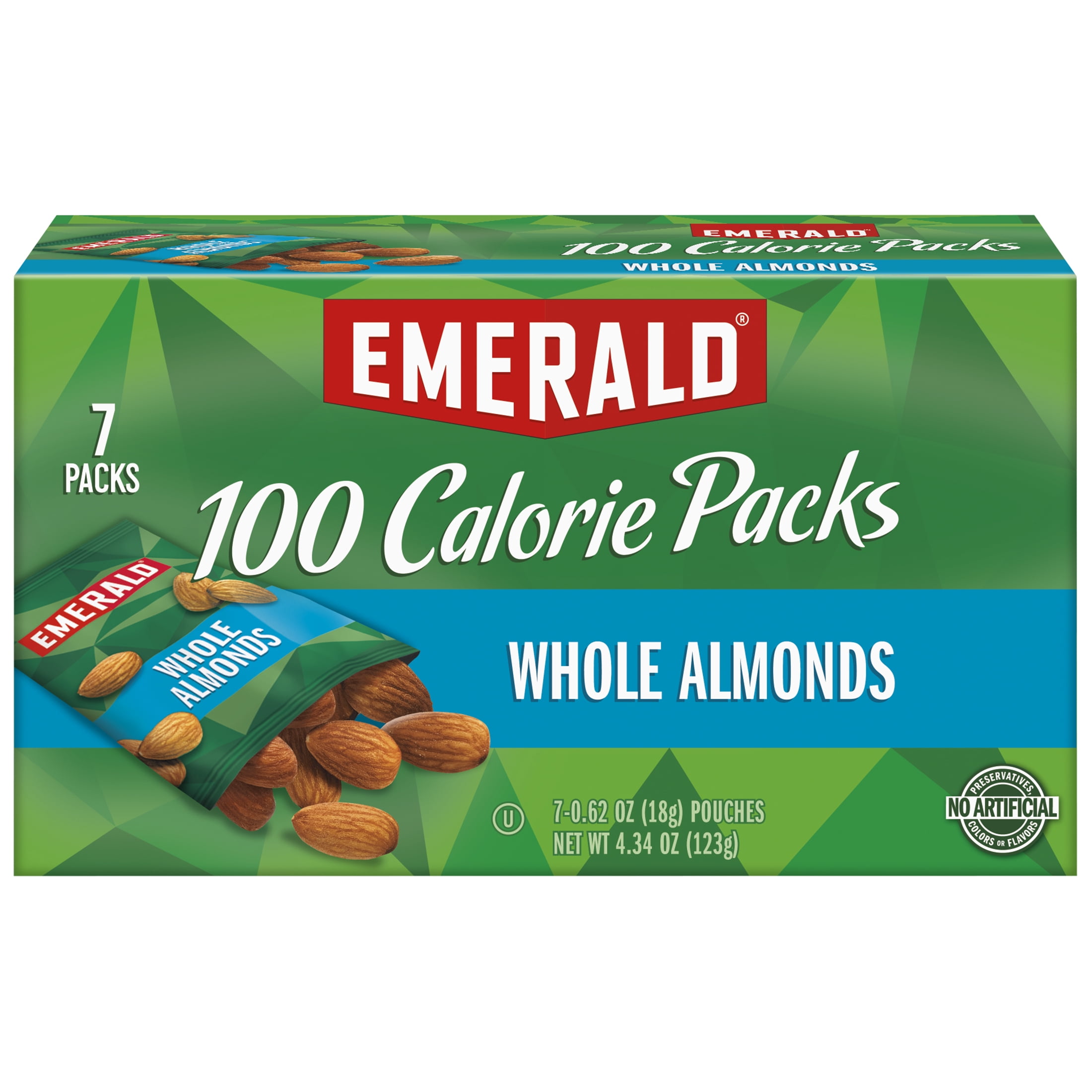 Emerald Nuts Whole Almonds, 100-Calorie Individual Packs 7CT, 4.34 oz (Pack of 2)