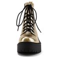 thumbnail image 3 of Soda Women Combat Army Military Riding Platform Lug Sole Block High Heel Boots Side Zipper Lace Up FLING-S Gold 5.5, 3 of 4