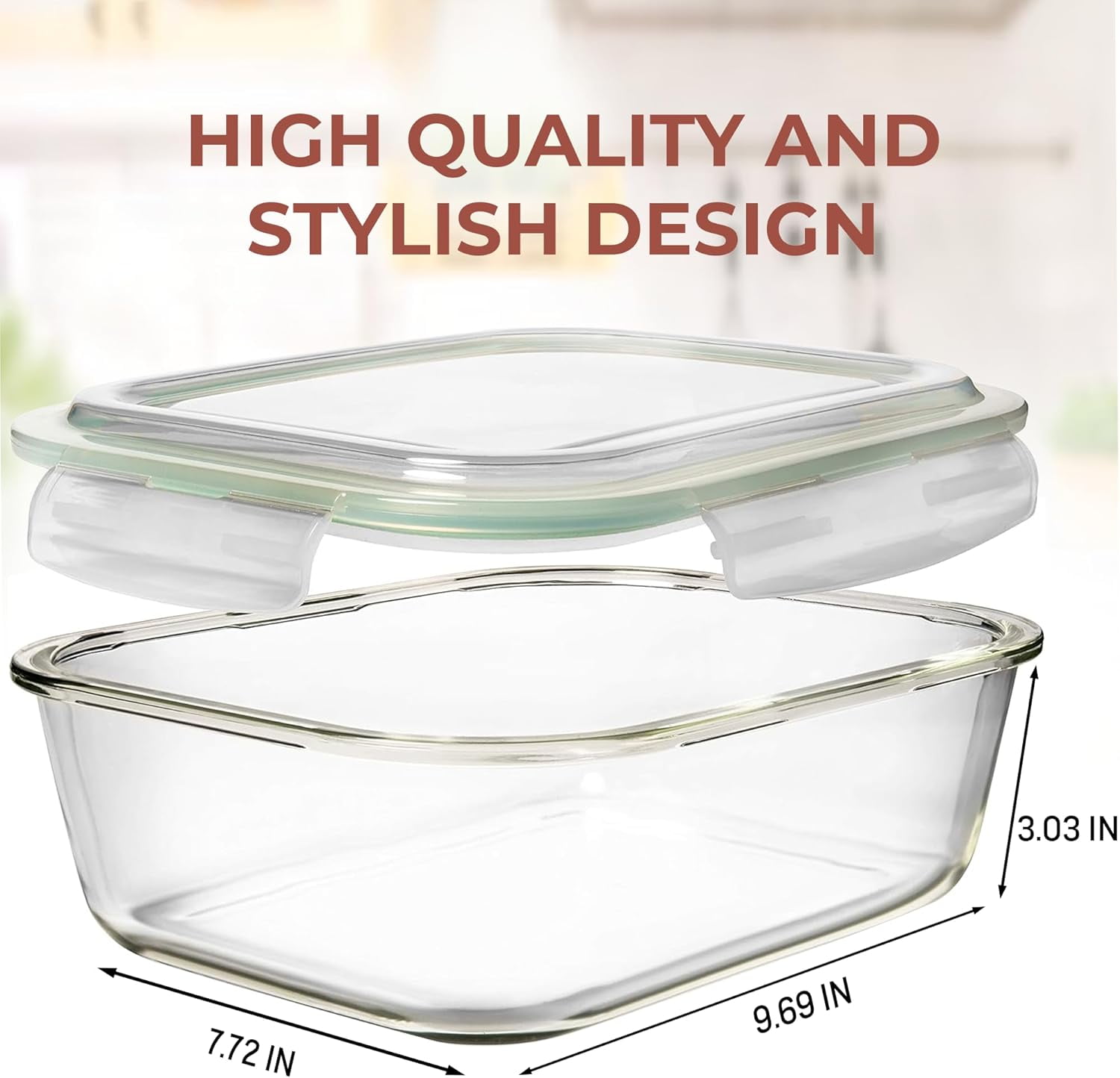 Razab 10 Cups, 80oz 4 Pc (Set of 2) Glass Food Storage Containers with Airtight Locking Lids for Storing and Serving Food, BPA Free, Leak Proof