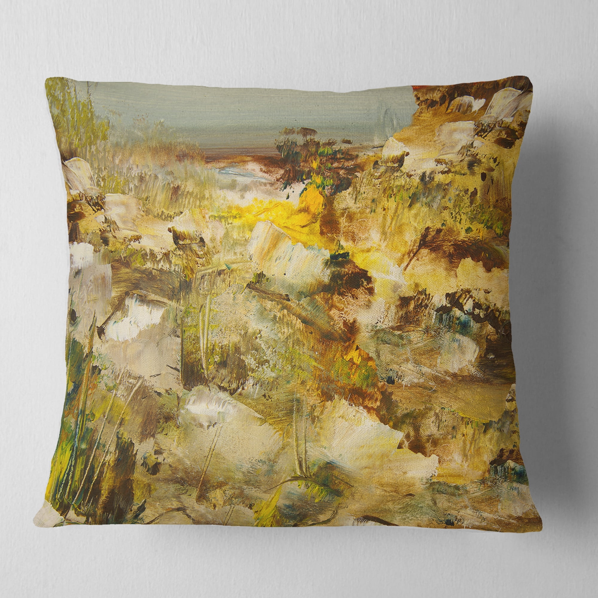 Designart Yellow Stones Heavily Textured - Landscape Painting Throw Pillow - 18x18