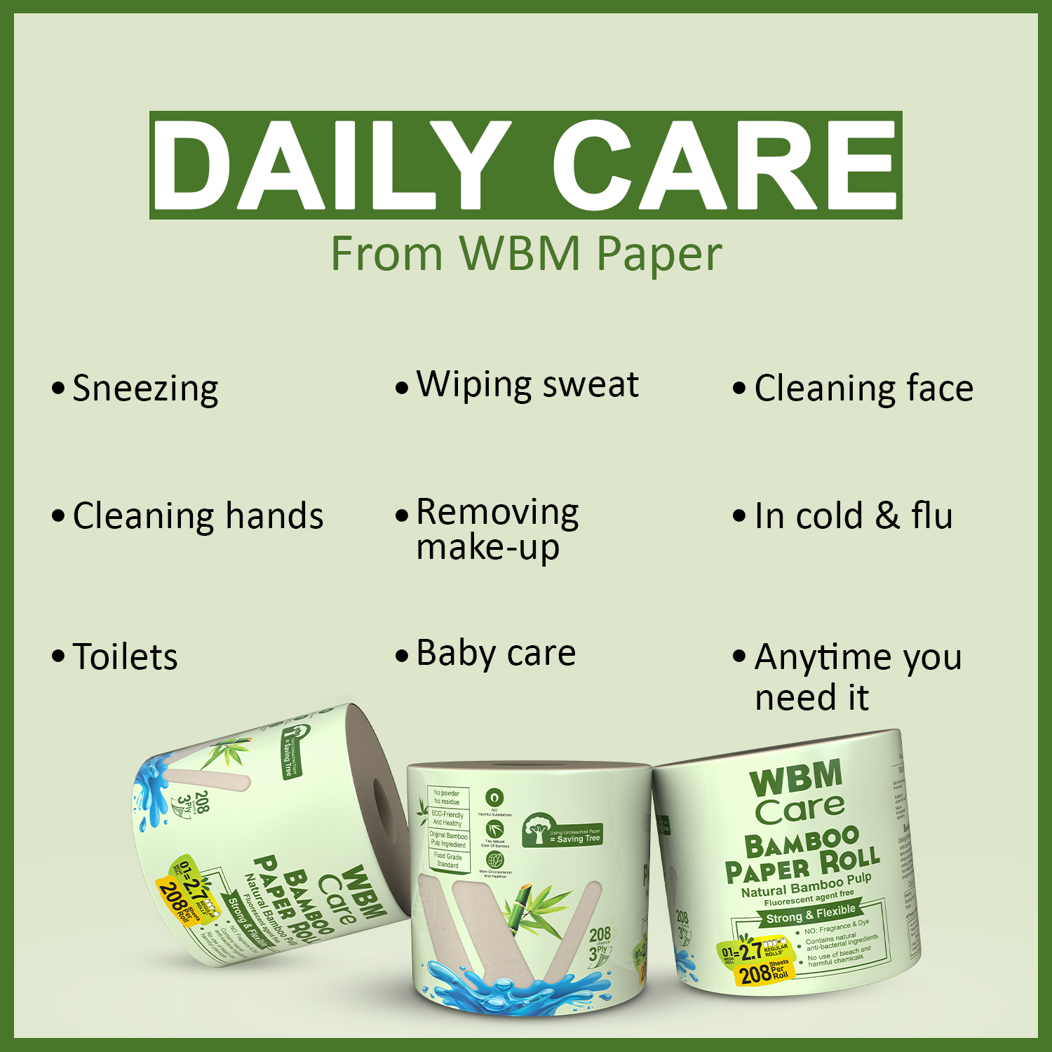 WBM Care Natural Bamboo Toilet Paper, 3-Ply, 10 Rolls photo 6