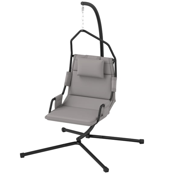 Homiyad Hammock Chair with Stand and PA Coating Cushion, Hanging Swing Chair with Steel Frame for Indoor and Outdoor, Gray