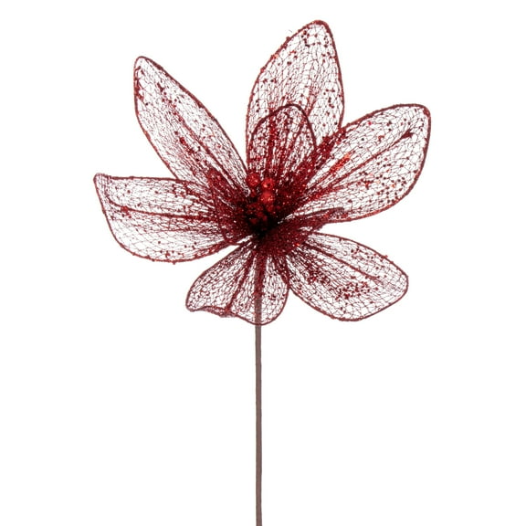 Vickerman 24" Red Mesh Glitter Sequin Poinsettia, 2 per bag.
