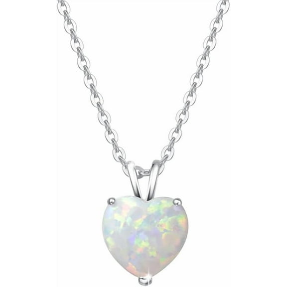 October Birthstone Necklace Heart Necklace for Women Sterling Silver Created White Opal Necklace Cubic Zirconia CZ Danity Fine Jewelry for Women 16 2 inches Extender