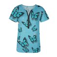 thumbnail image 4 of Gibobby Playera De Algodón Mujeres Fashion Top camisa Tunic V cuello Zipper Loose Tops manga corta elegante camisa Casual Blouse（Aqua， L), 4 of 5