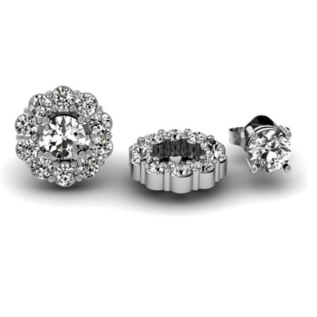 18k Brilliant Cut Stud - 18K White Gold Cluster Flower Removable Jackets for Stud Earrings