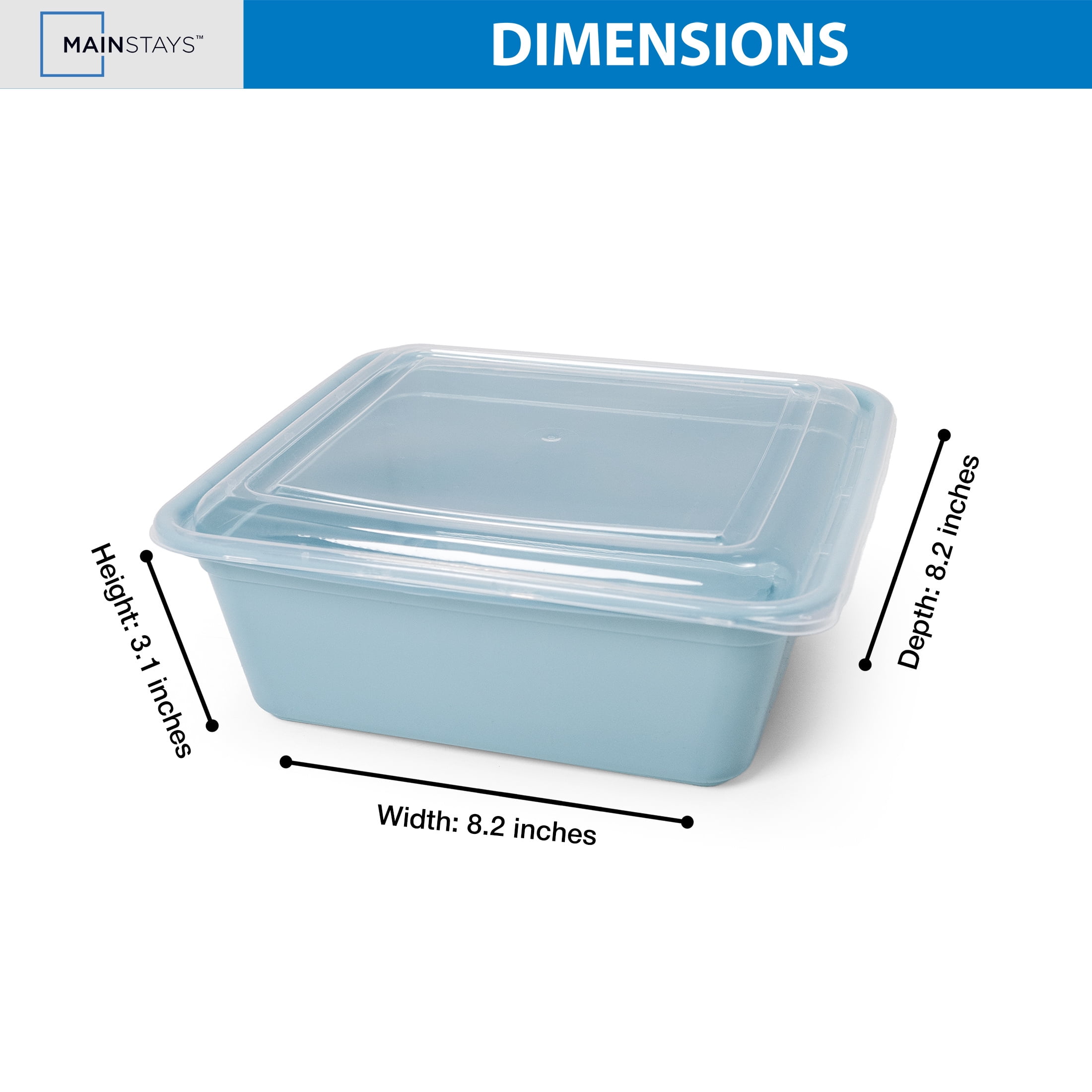 Mainstays 5-Pack Tall Square BPA-Free Plastic Meal Prep Food Storage Containers, 1.9L, Blue Cameo