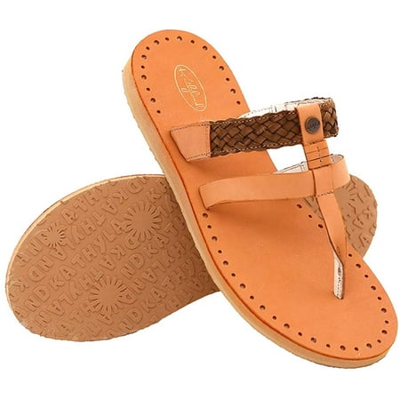 Womens girls Sheepskin Thong Slippers real leather Sandel vintage slippers Slides (Women 5-6  Chestnut)
