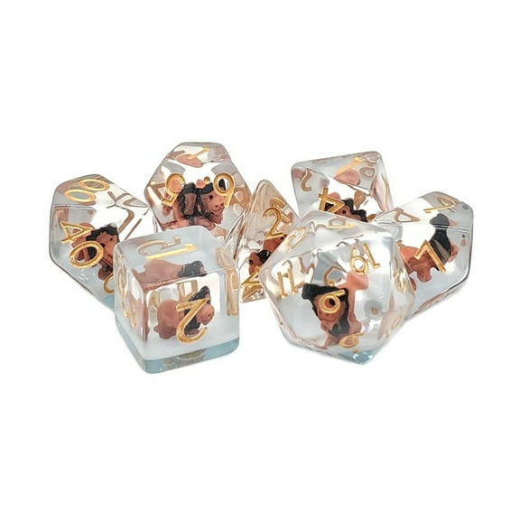 Old School Dice & Accessories Poly Set Lion w/Gold (7) New