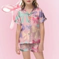 thumbnail image 2 of Pyjama en Satin pour Filles Imprimé Manches Courtes Ensemble de Pyjama à Boutons pour Filles Tenue d'Intérieur Classique Pyjama Garçon Tout-Petit Garçons Filles Mode, 2 of 4
