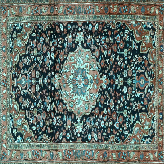 Ahgly Company Indoor Square Medallion Light Blue Traditional Area Rugs, 7' Square