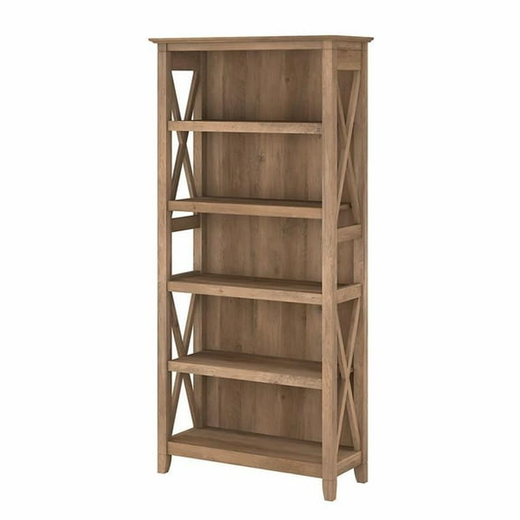 Bowery Hill 5-Shelf Coastal Wood Tall Bookcase in Reclaimed Pine